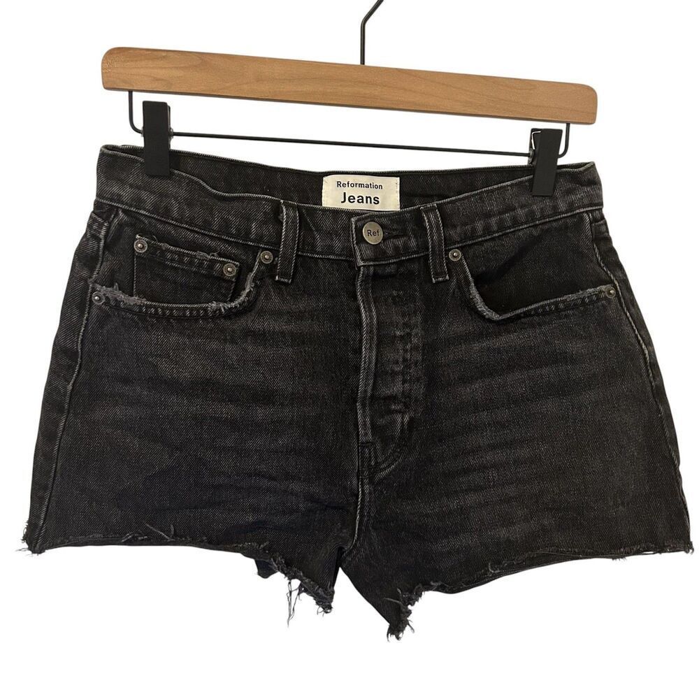 Reformation Shorts Womens 28 Black Dixie High Rise Denim Cutoff USA Button Fly